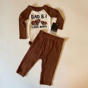 Okie Dokie Baby ‘Dad and I love’ Bodysuit and Pants set size 3m Brown White NWT